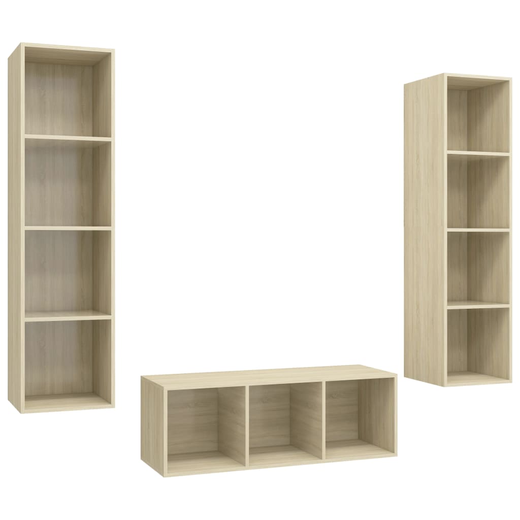 3-delige Tv-meubelset spaanplaat sonoma eikenkleurig is nu te koop bij PeponiXL, paradijselijk wonen!