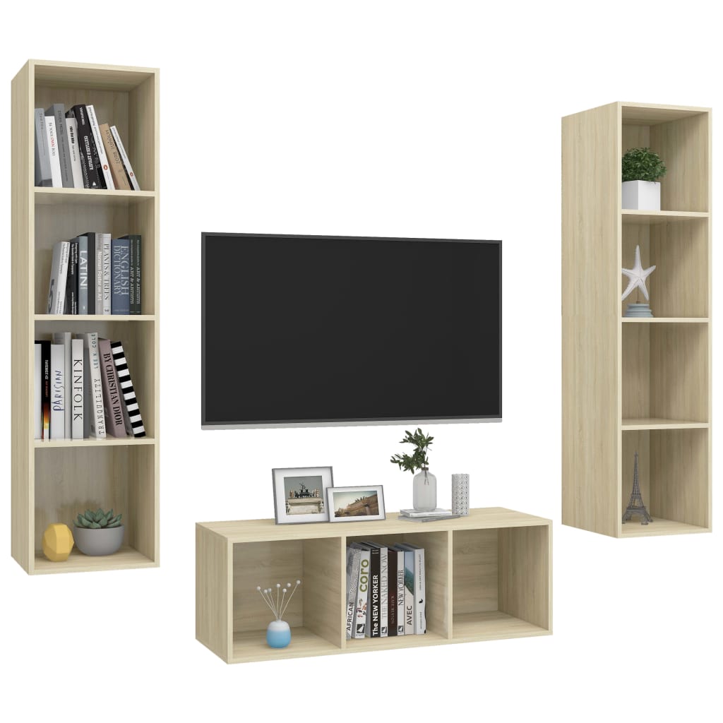 3-delige Tv-meubelset spaanplaat sonoma eikenkleurig is nu te koop bij PeponiXL, paradijselijk wonen!