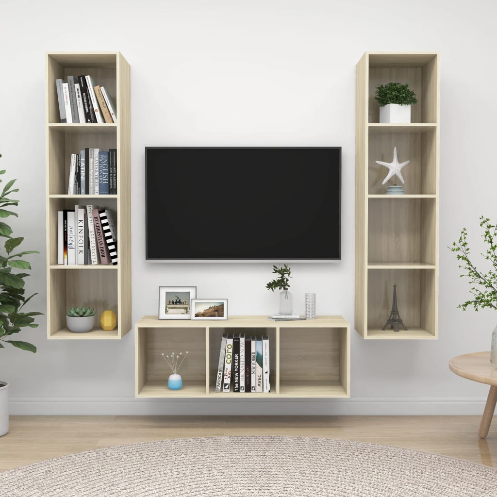 3-delige Tv-meubelset spaanplaat sonoma eikenkleurig is nu te koop bij PeponiXL, paradijselijk wonen!
