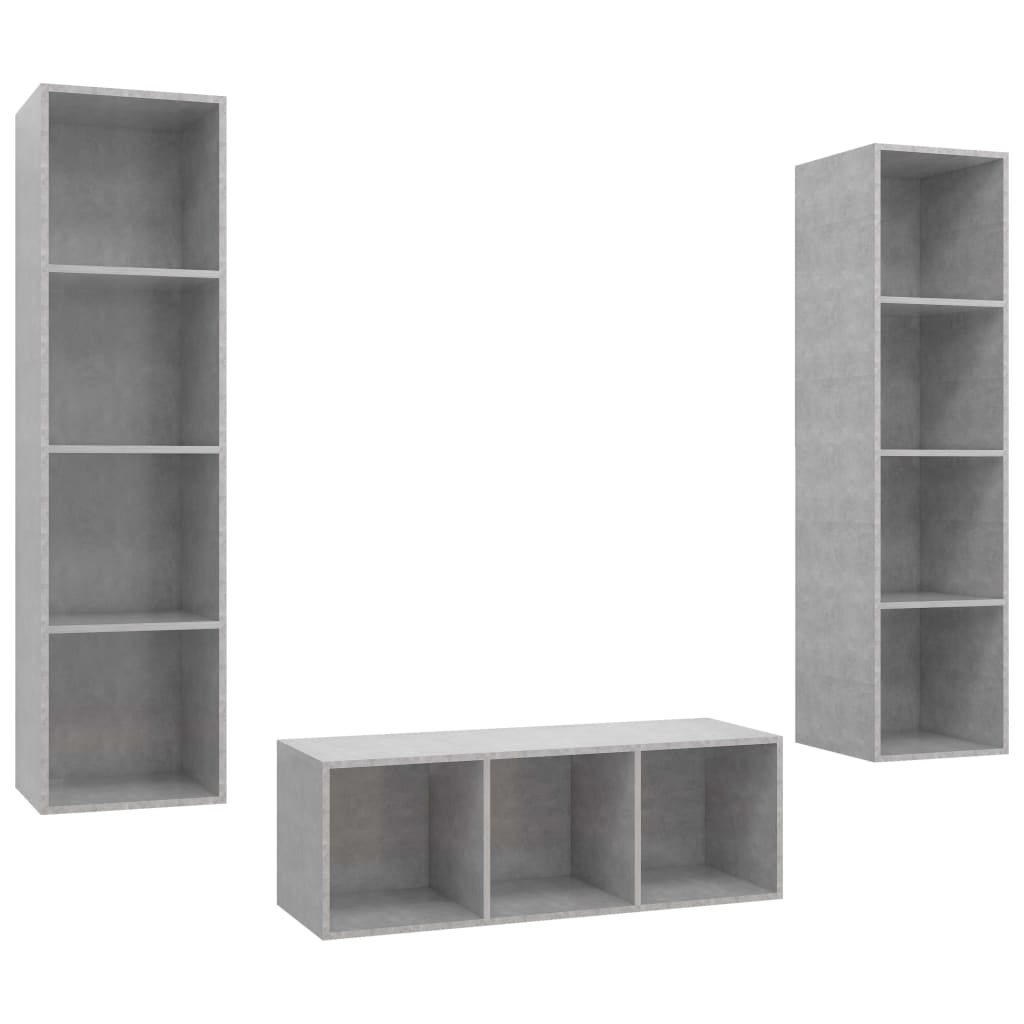 3-delige Tv-meubelset spaanplaat betongrijs is nu te koop bij PeponiXL, paradijselijk wonen!