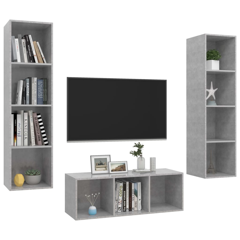 3-delige Tv-meubelset spaanplaat betongrijs is nu te koop bij PeponiXL, paradijselijk wonen!