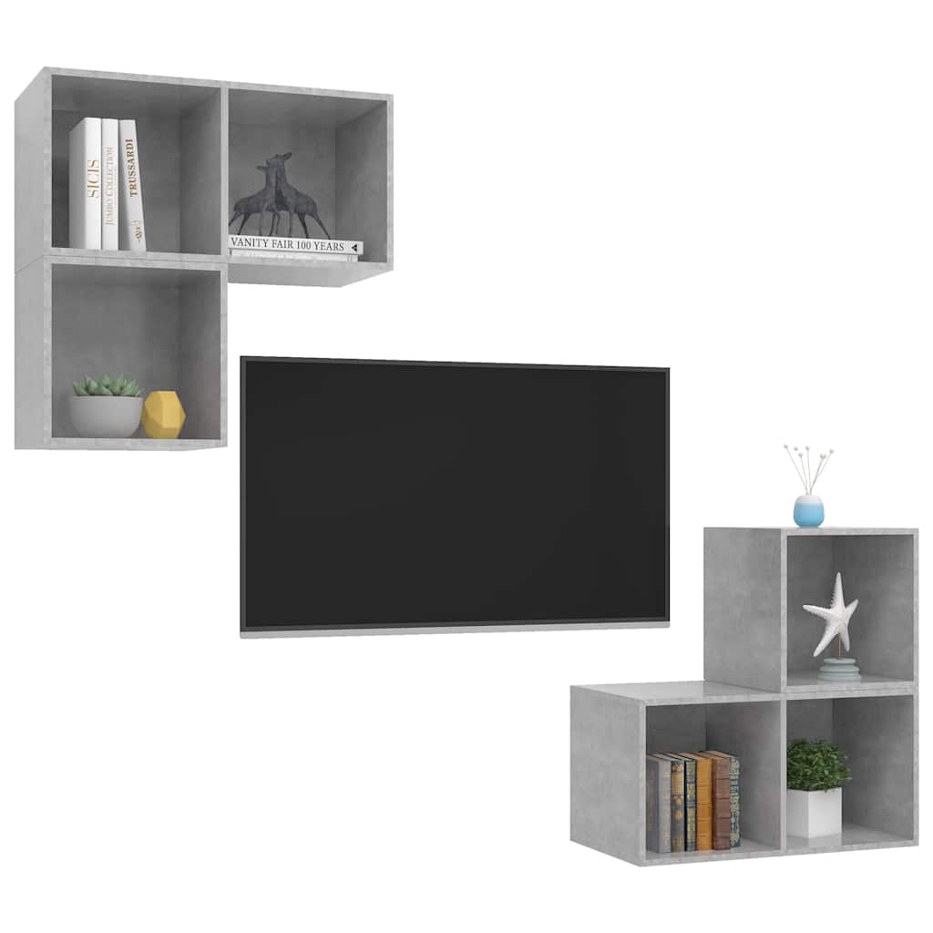 4-delige Tv-meubelset spaanplaat betongrijs is nu te koop bij PeponiXL, paradijselijk wonen!