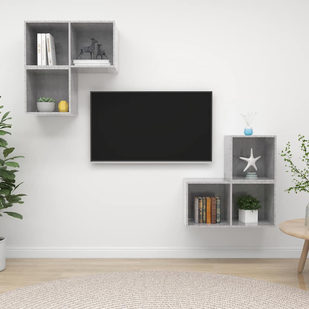 4-delige Tv-meubelset spaanplaat betongrijs is nu te koop bij PeponiXL, paradijselijk wonen!