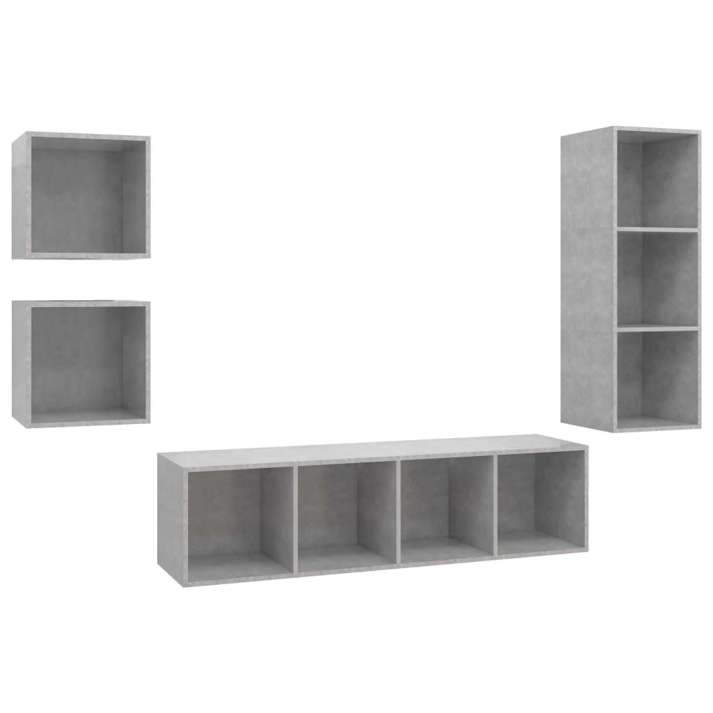 4-delige Tv-meubelset spaanplaat betongrijs is nu te koop bij PeponiXL, paradijselijk wonen!