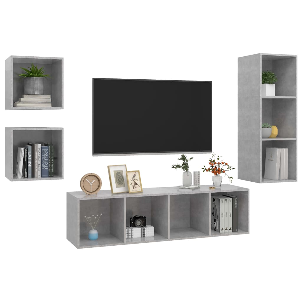 4-delige Tv-meubelset spaanplaat betongrijs is nu te koop bij PeponiXL, paradijselijk wonen!