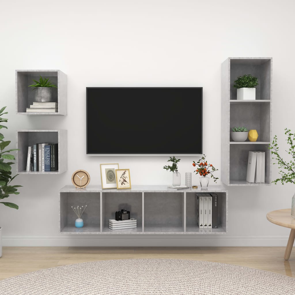 4-delige Tv-meubelset spaanplaat betongrijs is nu te koop bij PeponiXL, paradijselijk wonen!