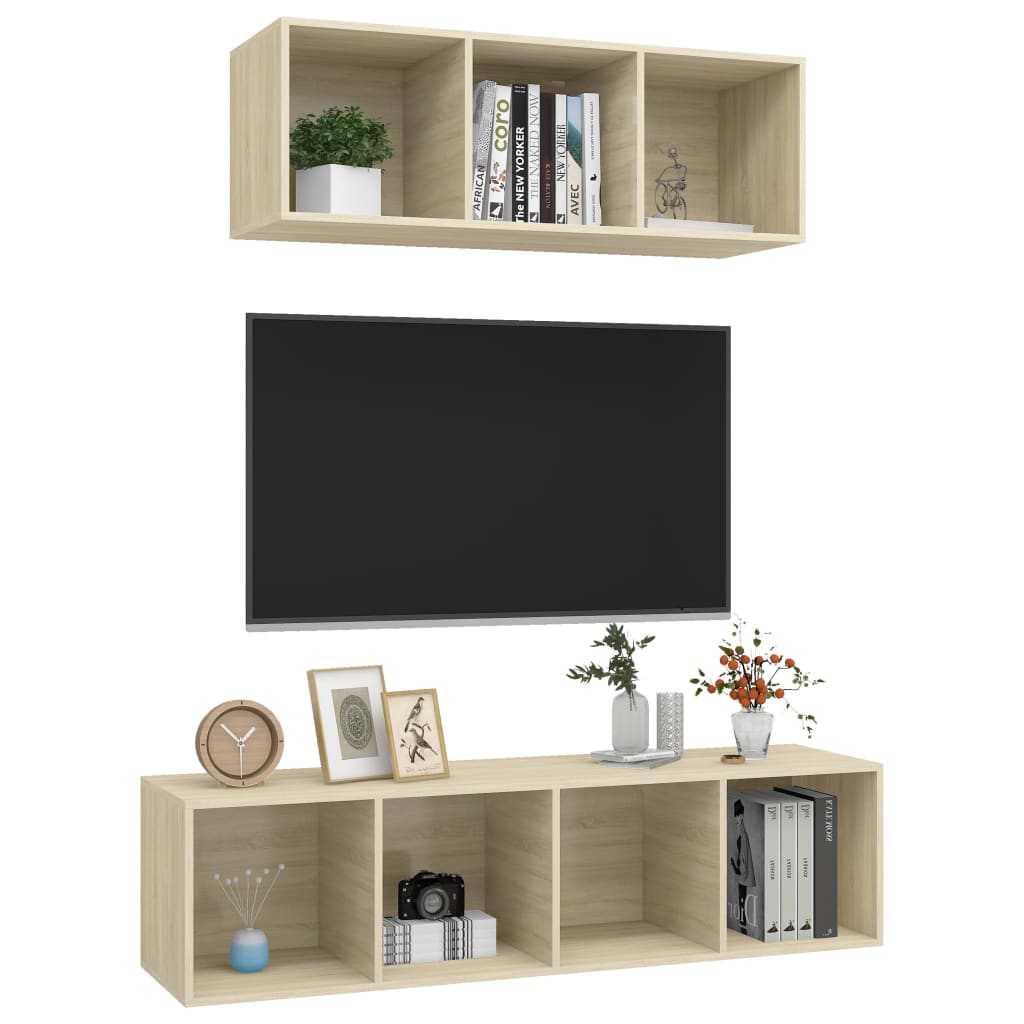 2-delige Tv-meubelset spaanplaat sonoma eikenkleurig is nu te koop bij PeponiXL, paradijselijk wonen!