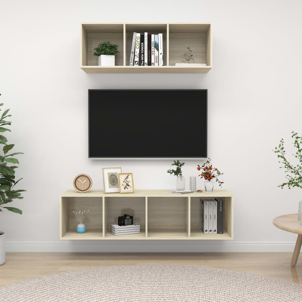 2-delige Tv-meubelset spaanplaat sonoma eikenkleurig is nu te koop bij PeponiXL, paradijselijk wonen!
