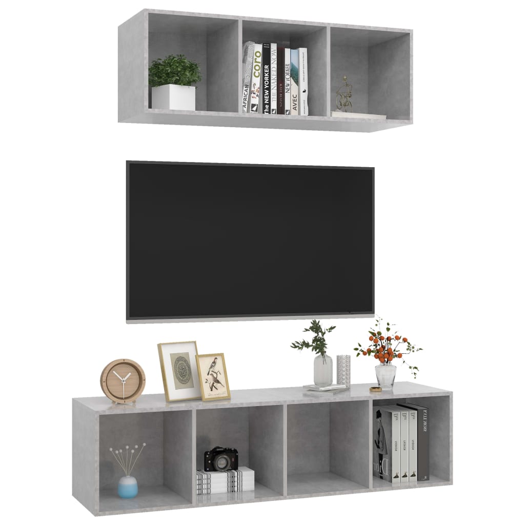 2-delige Tv-meubelset spaanplaat betongrijs is nu te koop bij PeponiXL, paradijselijk wonen!