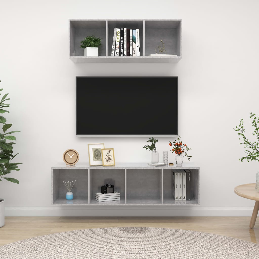 2-delige Tv-meubelset spaanplaat betongrijs is nu te koop bij PeponiXL, paradijselijk wonen!