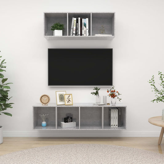 2-delige Tv-meubelset spaanplaat betongrijs is nu te koop bij PeponiXL, paradijselijk wonen!