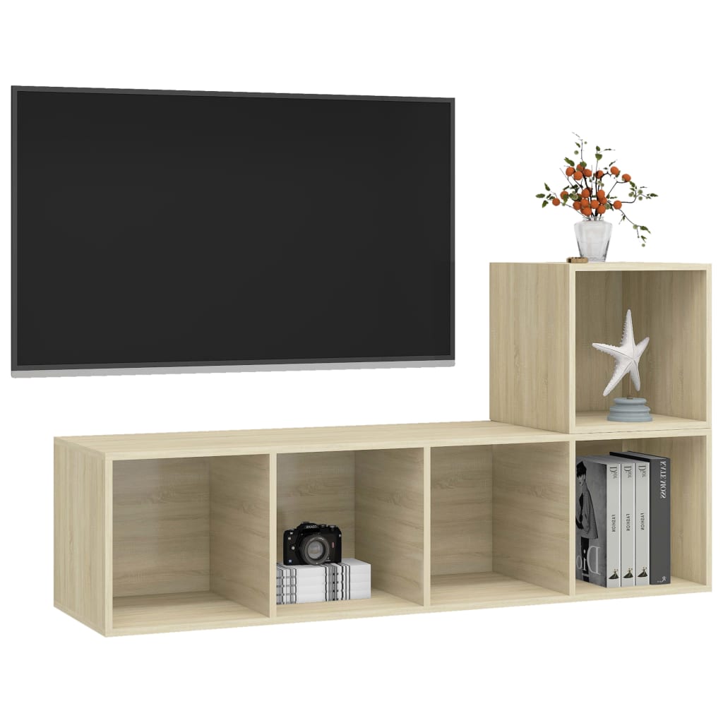 2-delige Tv-meubelset spaanplaat sonoma eikenkleurig is nu te koop bij PeponiXL, paradijselijk wonen!