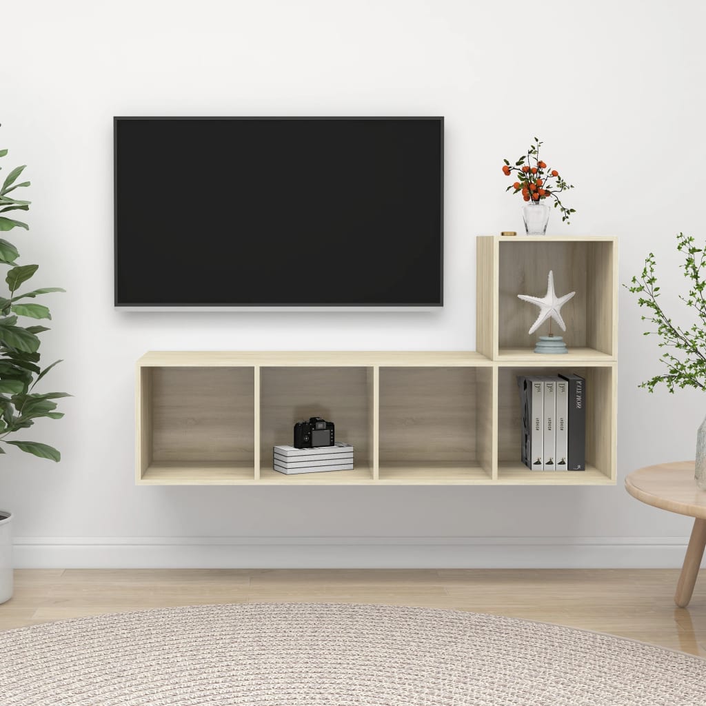 2-delige Tv-meubelset spaanplaat sonoma eikenkleurig is nu te koop bij PeponiXL, paradijselijk wonen!
