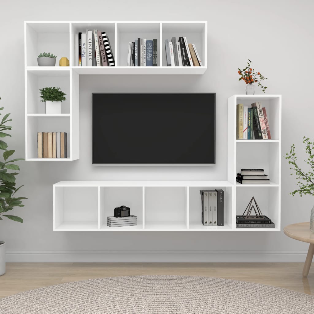 4-delige Tv-meubelset bewerkt hout wit is nu te koop bij PeponiXL, paradijselijk wonen!
