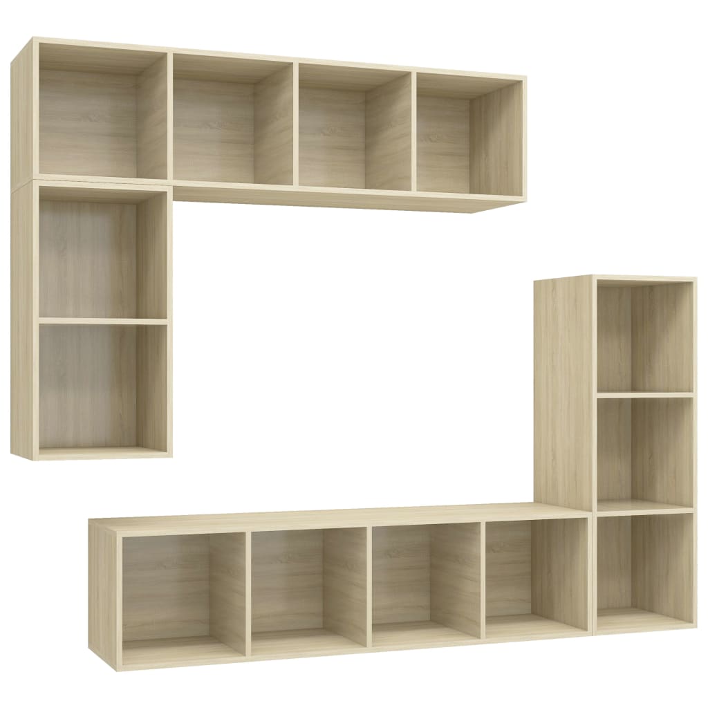 4-delige Tv-meubelset bewerkt hout sonoma eikenkleurig is nu te koop bij PeponiXL, paradijselijk wonen!