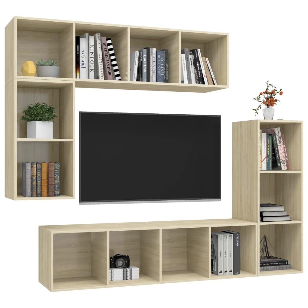 4-delige Tv-meubelset bewerkt hout sonoma eikenkleurig is nu te koop bij PeponiXL, paradijselijk wonen!