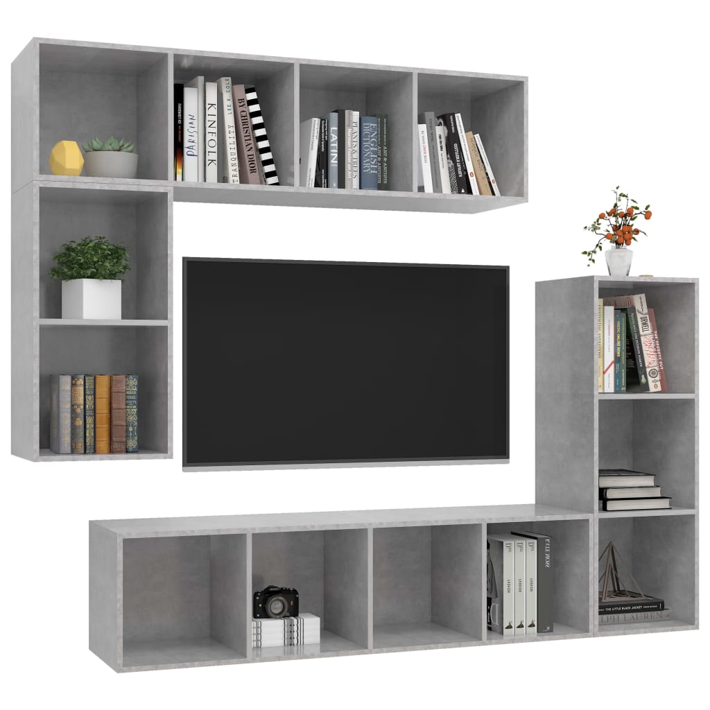 4-delige Tv-meubelset bewerkt hout betongrijs is nu te koop bij PeponiXL, paradijselijk wonen!