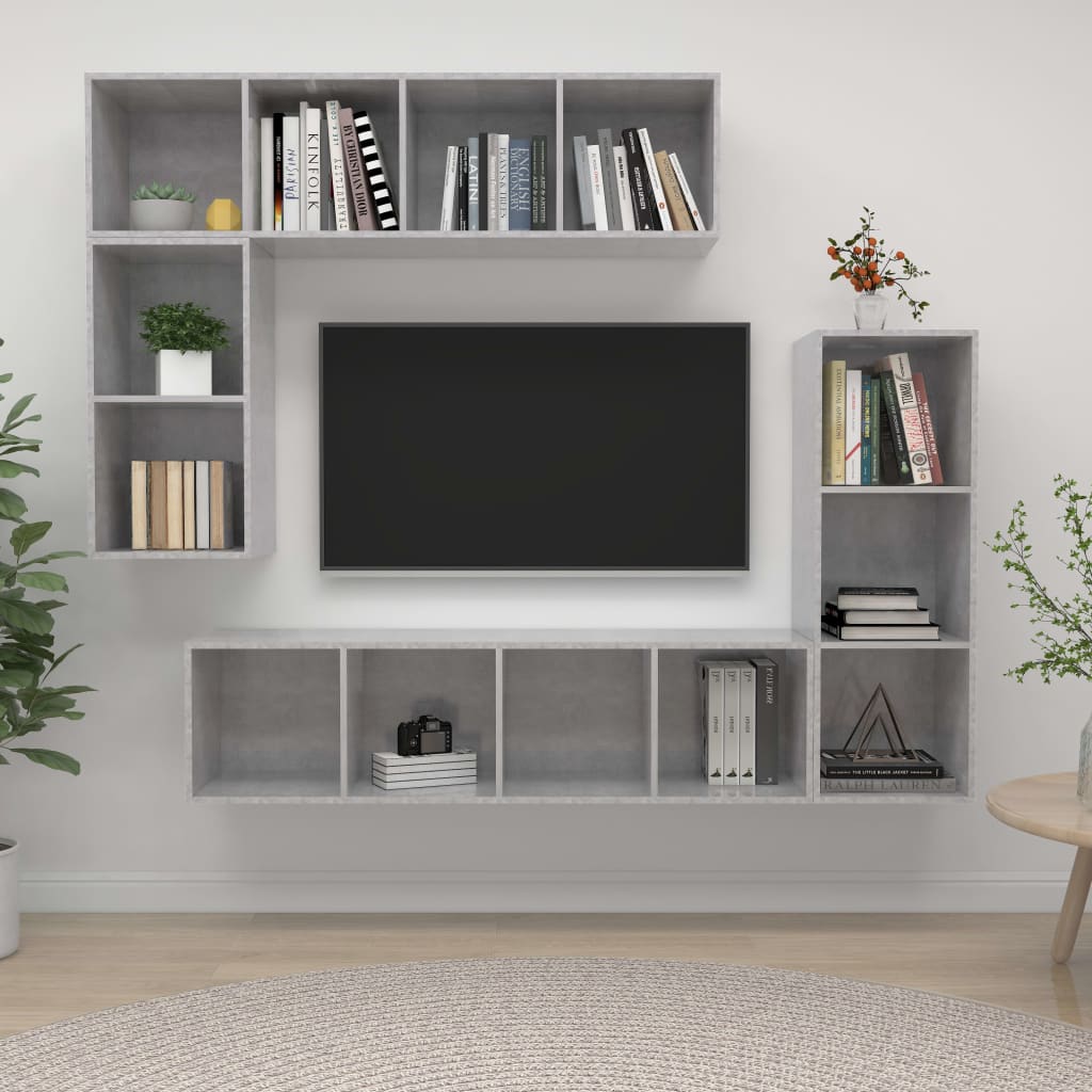 4-delige Tv-meubelset bewerkt hout betongrijs is nu te koop bij PeponiXL, paradijselijk wonen!