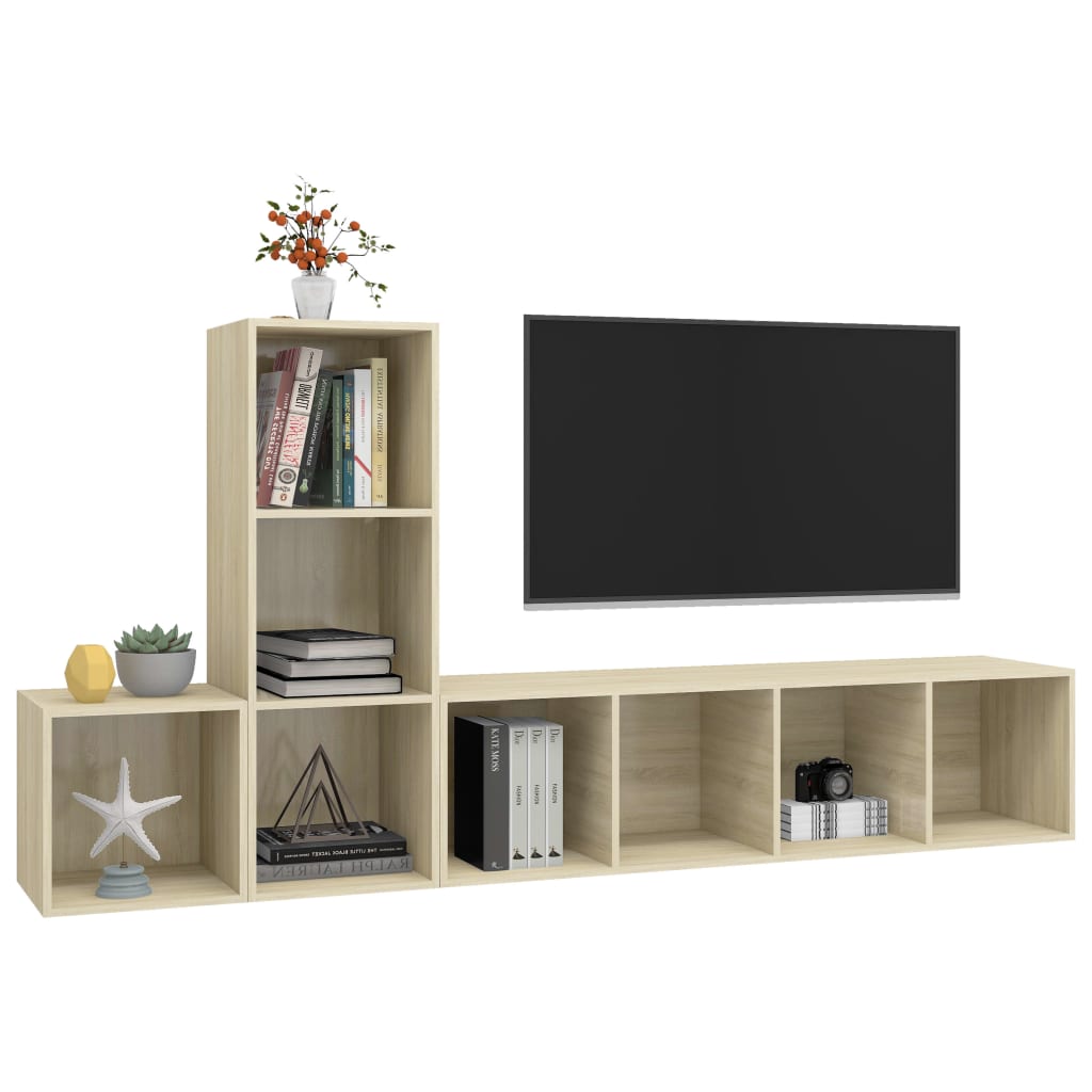 3-delige Tv-meubelset spaanplaat sonoma eikenkleurig is nu te koop bij PeponiXL, paradijselijk wonen!