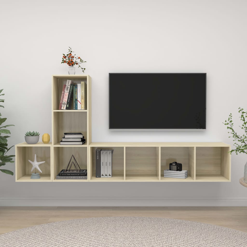 3-delige Tv-meubelset spaanplaat sonoma eikenkleurig is nu te koop bij PeponiXL, paradijselijk wonen!