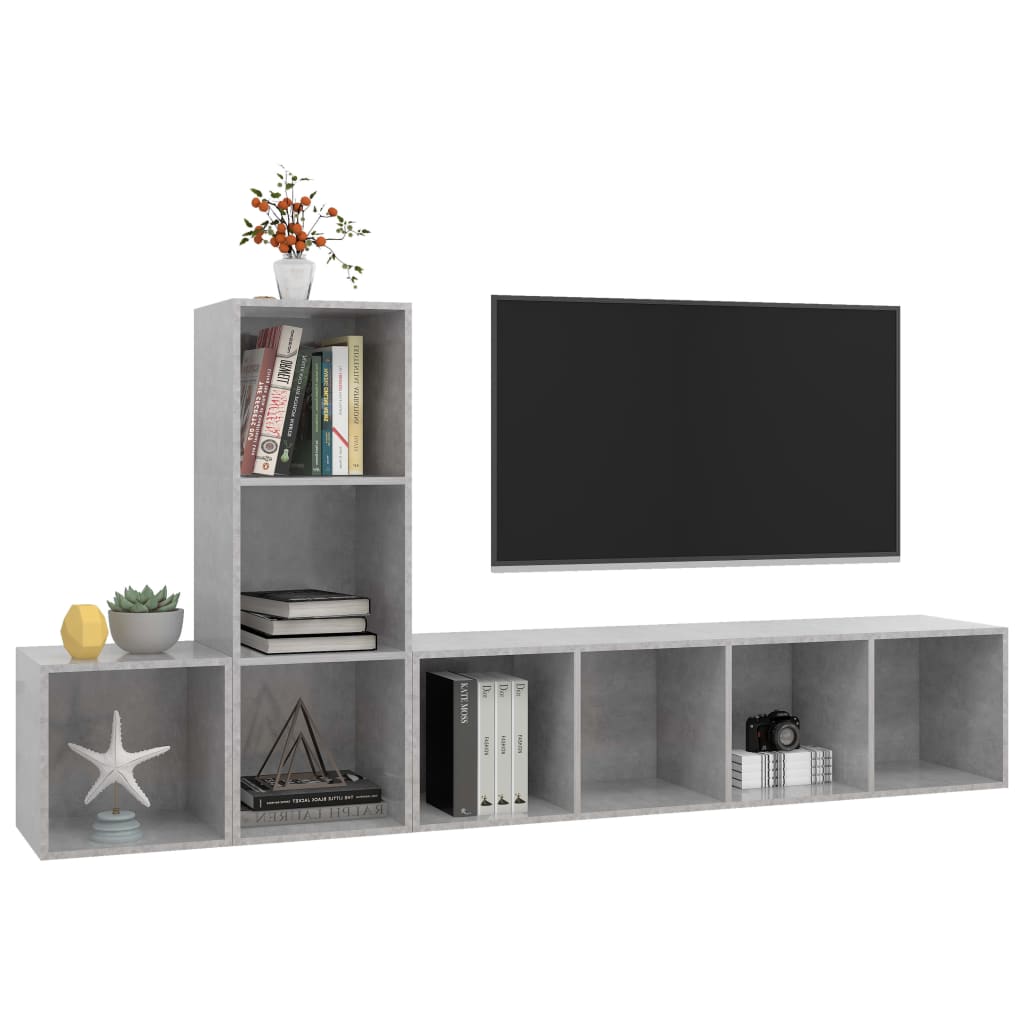 3-delige Tv-meubelset spaanplaat betongrijs is nu te koop bij PeponiXL, paradijselijk wonen!