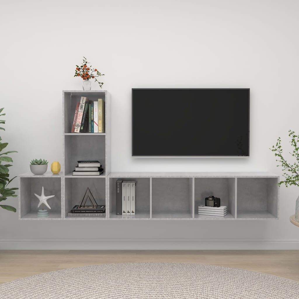 3-delige Tv-meubelset spaanplaat betongrijs is nu te koop bij PeponiXL, paradijselijk wonen!