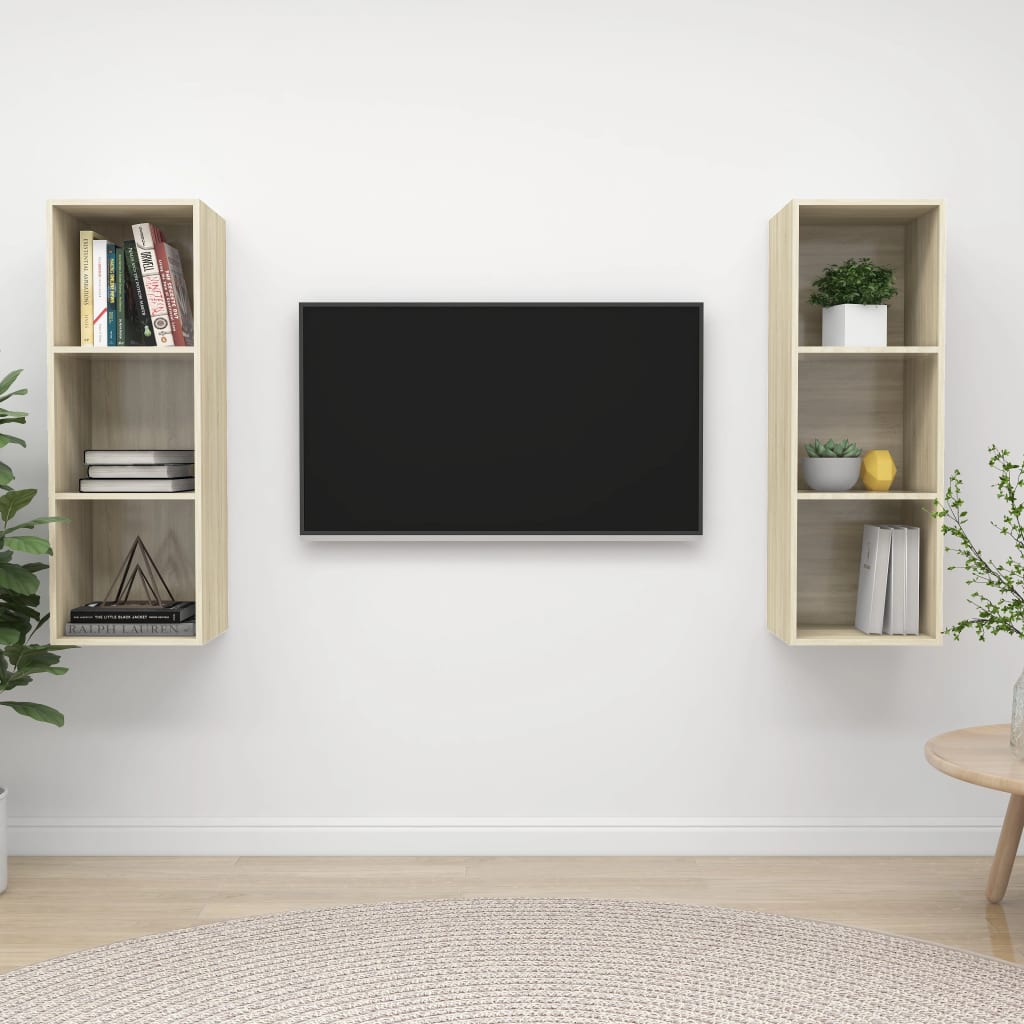 Tv-wandmeubelen 2 st spaanplaat sonoma eikenkleurig is nu te koop bij PeponiXL, paradijselijk wonen!