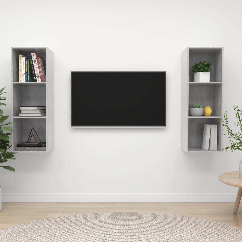 Tv-wandmeubelen 2 st spaanplaat betongrijs is nu te koop bij PeponiXL, paradijselijk wonen!