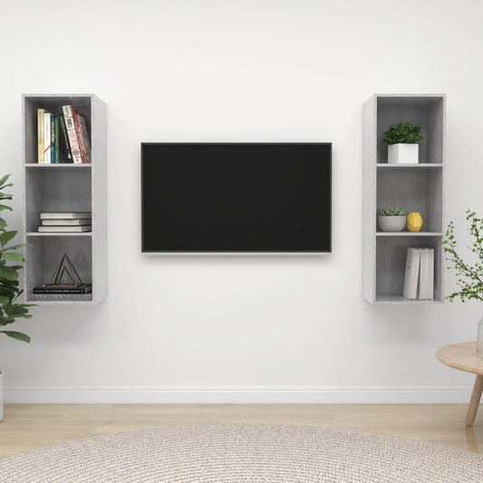 Tv-wandmeubelen 2 st spaanplaat betongrijs is nu te koop bij PeponiXL, paradijselijk wonen!