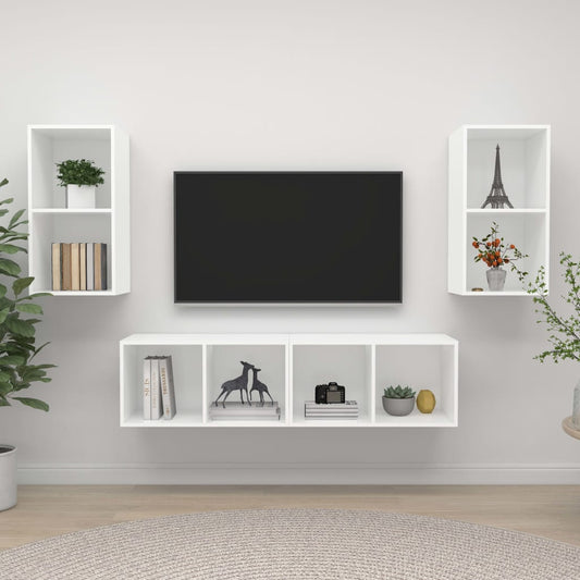 Tv-wandmeubelen 4 st spaanplaat wit is nu te koop bij PeponiXL, paradijselijk wonen!