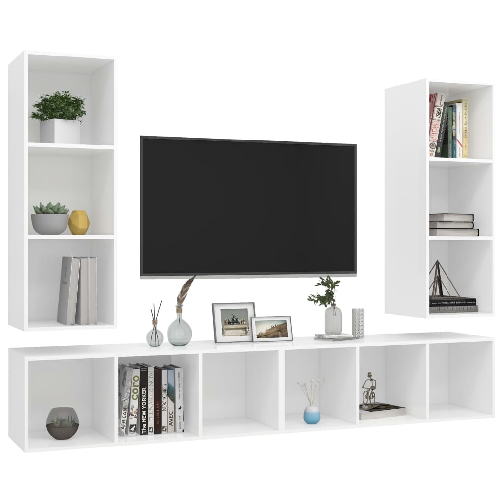 Tv-wandmeubelen 4 st spaanplaat wit is nu te koop bij PeponiXL, paradijselijk wonen!