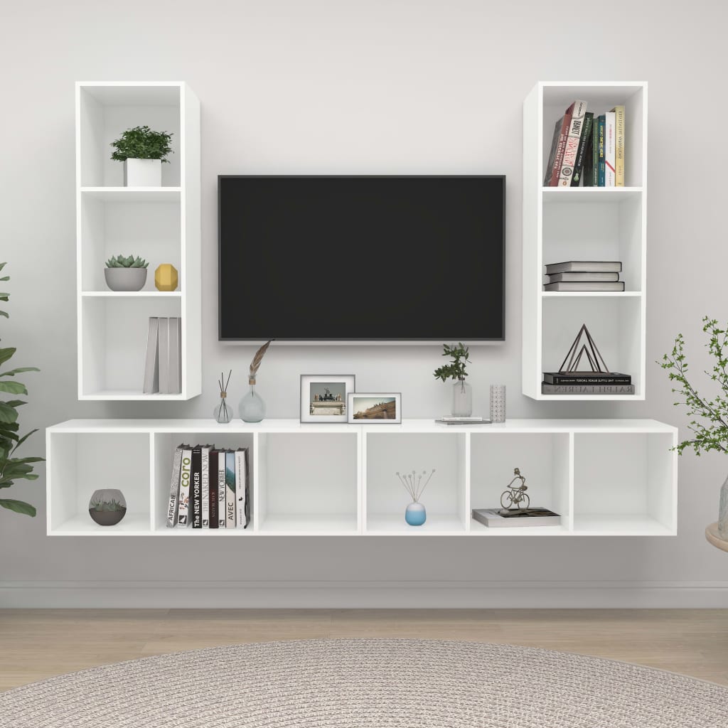 Tv-wandmeubelen 4 st spaanplaat wit is nu te koop bij PeponiXL, paradijselijk wonen!