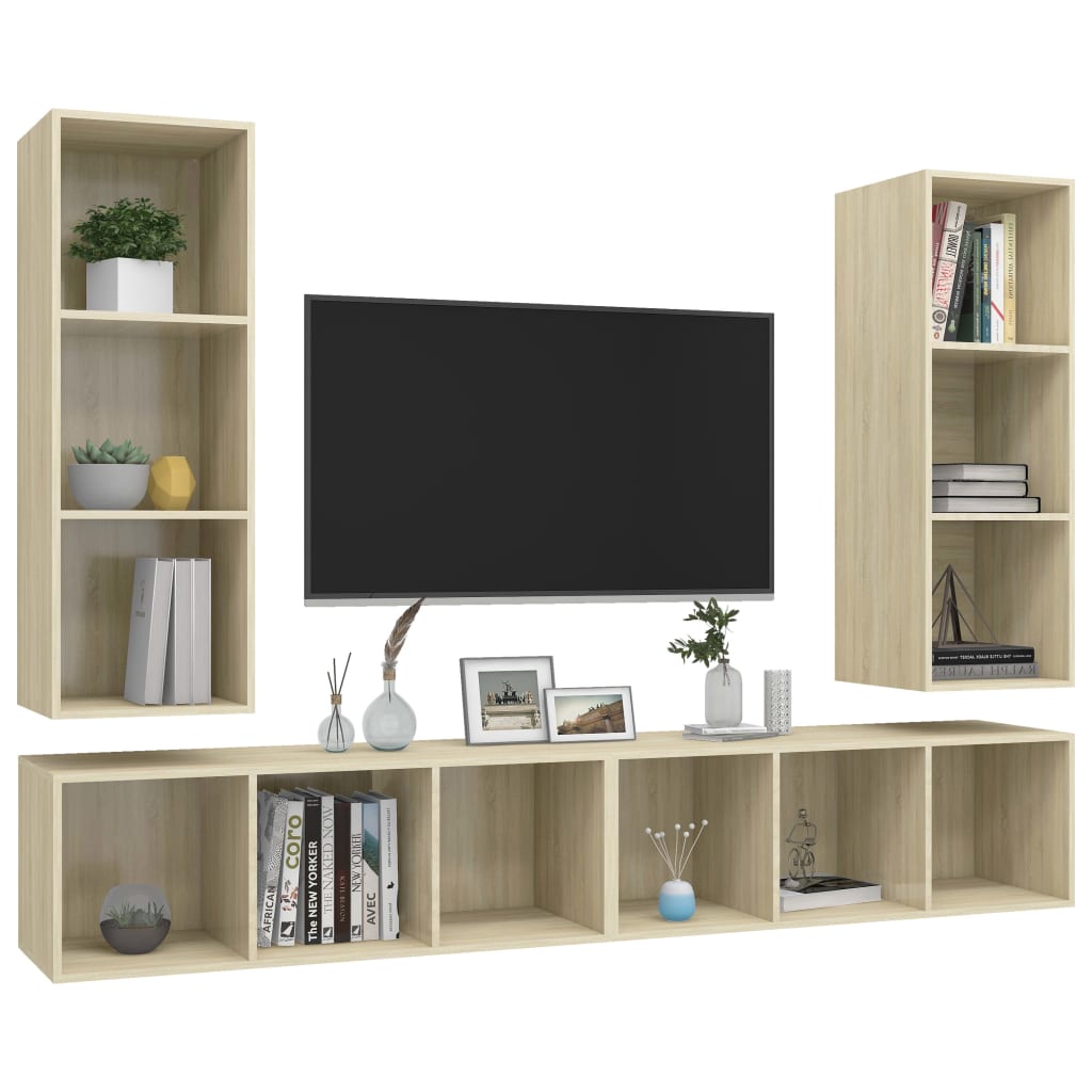 Tv-wandmeubelen 4 st bewerkt hout sonoma eikenkleurig is nu te koop bij PeponiXL, paradijselijk wonen!