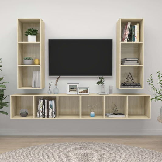 Tv-wandmeubelen 4 st bewerkt hout sonoma eikenkleurig is nu te koop bij PeponiXL, paradijselijk wonen!