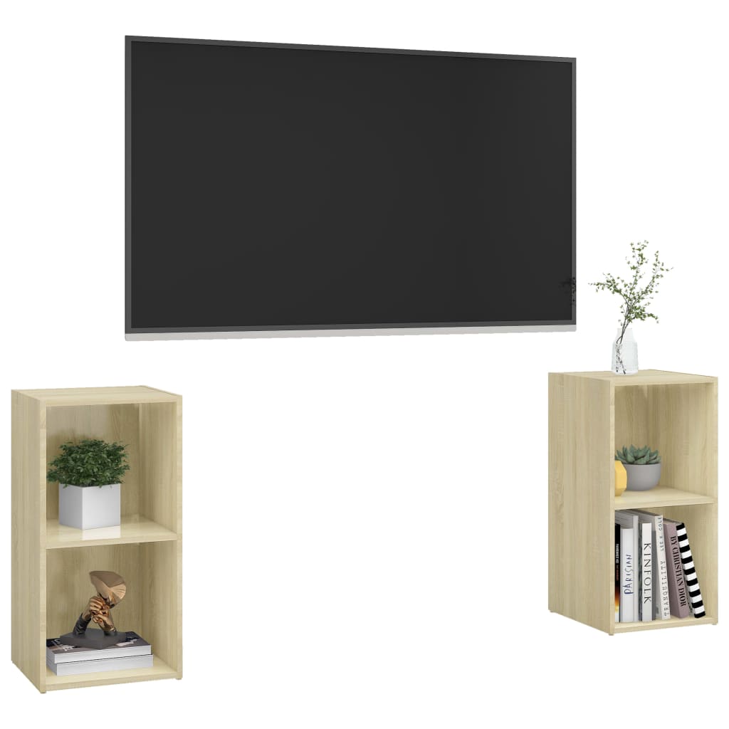 Tv-meubelen 2 st 72x35x36,5 cm bewerkt houtsonoma eikenkleurig is nu te koop bij PeponiXL, paradijselijk wonen!