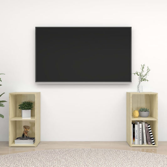 Tv-meubelen 2 st 72x35x36,5 cm bewerkt houtsonoma eikenkleurig is nu te koop bij PeponiXL, paradijselijk wonen!