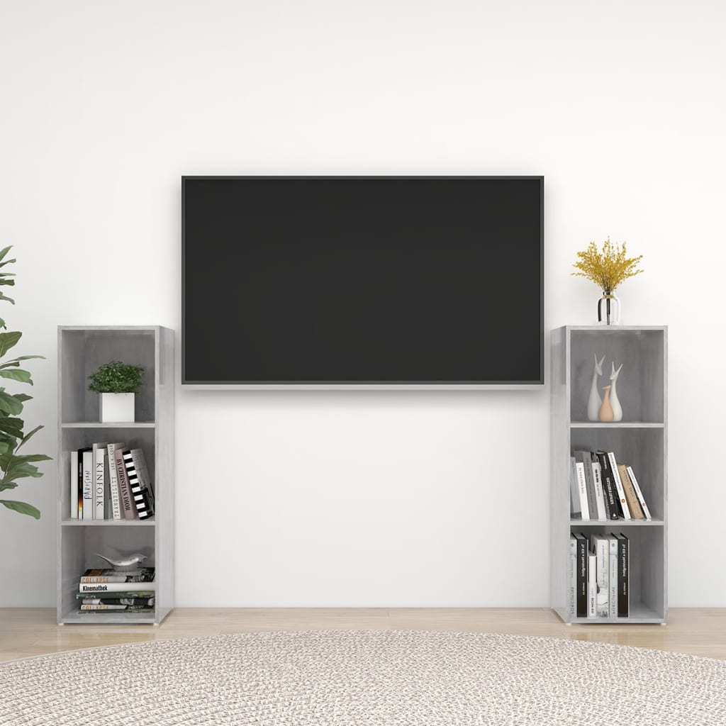 Tv-meubelen 2 st 107x35x37 cm bewerkt houtbetongrijs is nu te koop bij PeponiXL, paradijselijk wonen!