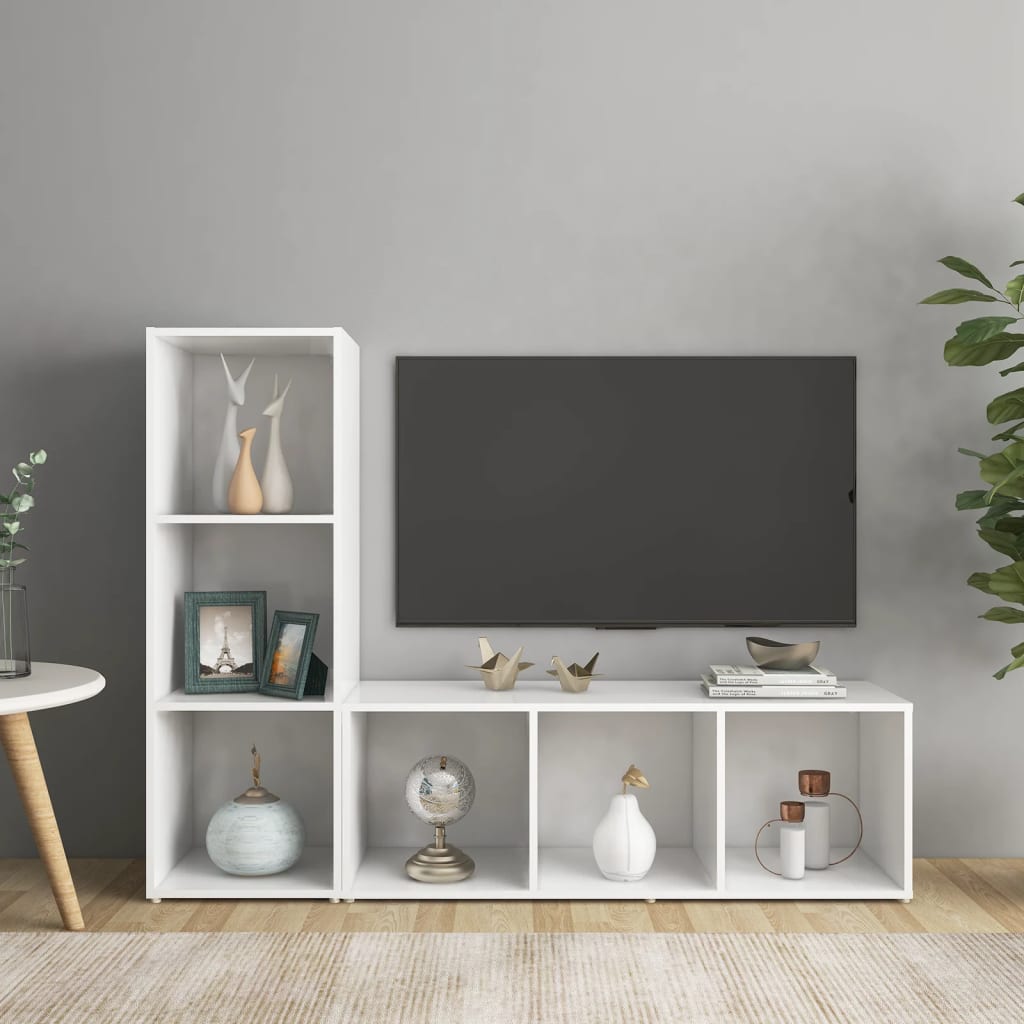 Tv-meubelen 2 st 107x35x37 cm bewerkt hout wit is nu te koop bij PeponiXL, paradijselijk wonen!