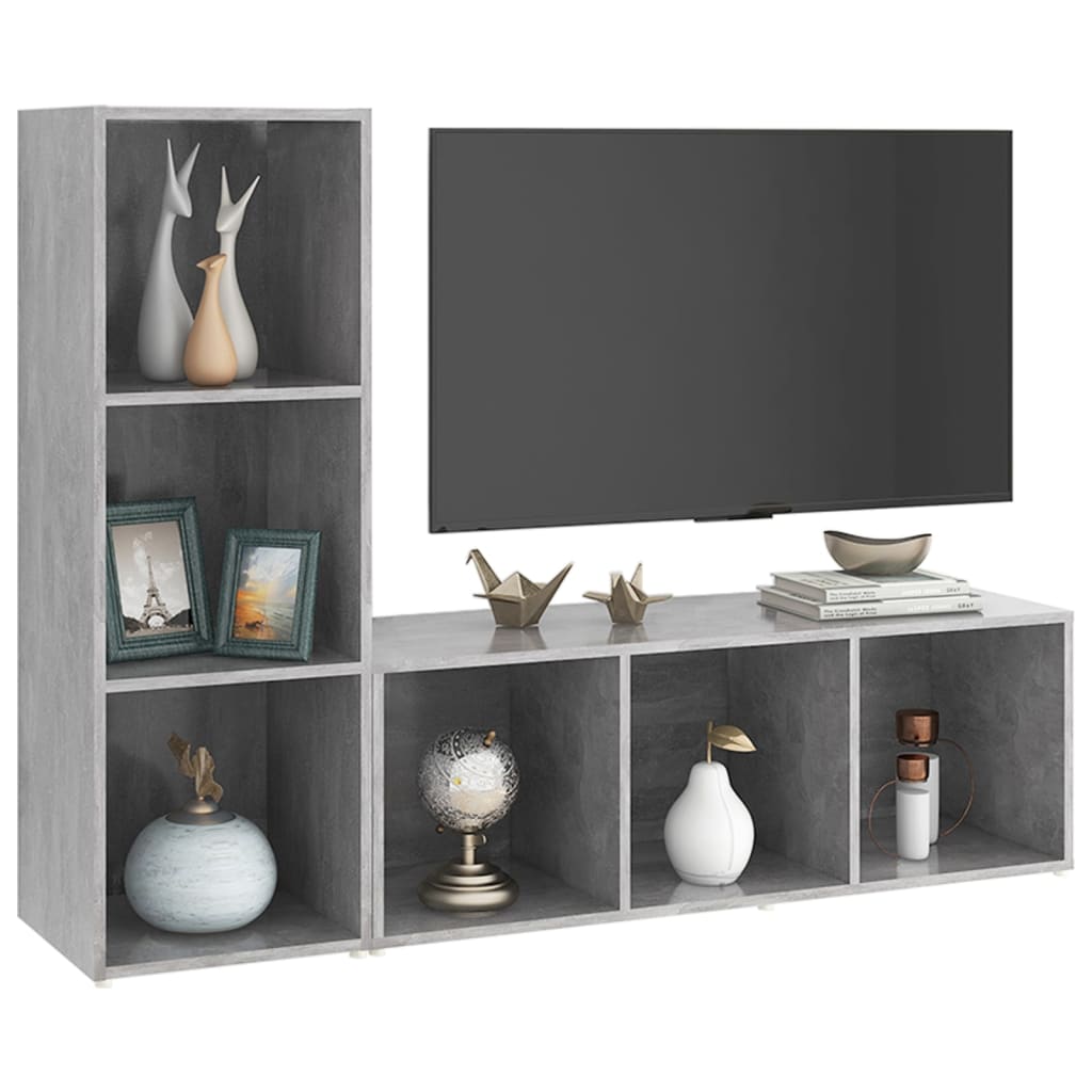 Tv-meubelen 2 st 107x35x37 cm bewerkt hout betongrijs is nu te koop bij PeponiXL, paradijselijk wonen!