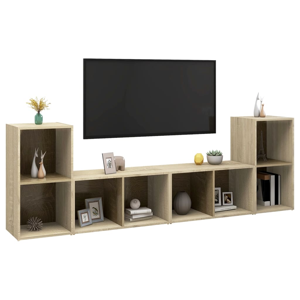 Tv-meubelen 4 st 72x35x36,5 cm bewerkt hout sonoma eikenkleurig is nu te koop bij PeponiXL, paradijselijk wonen!