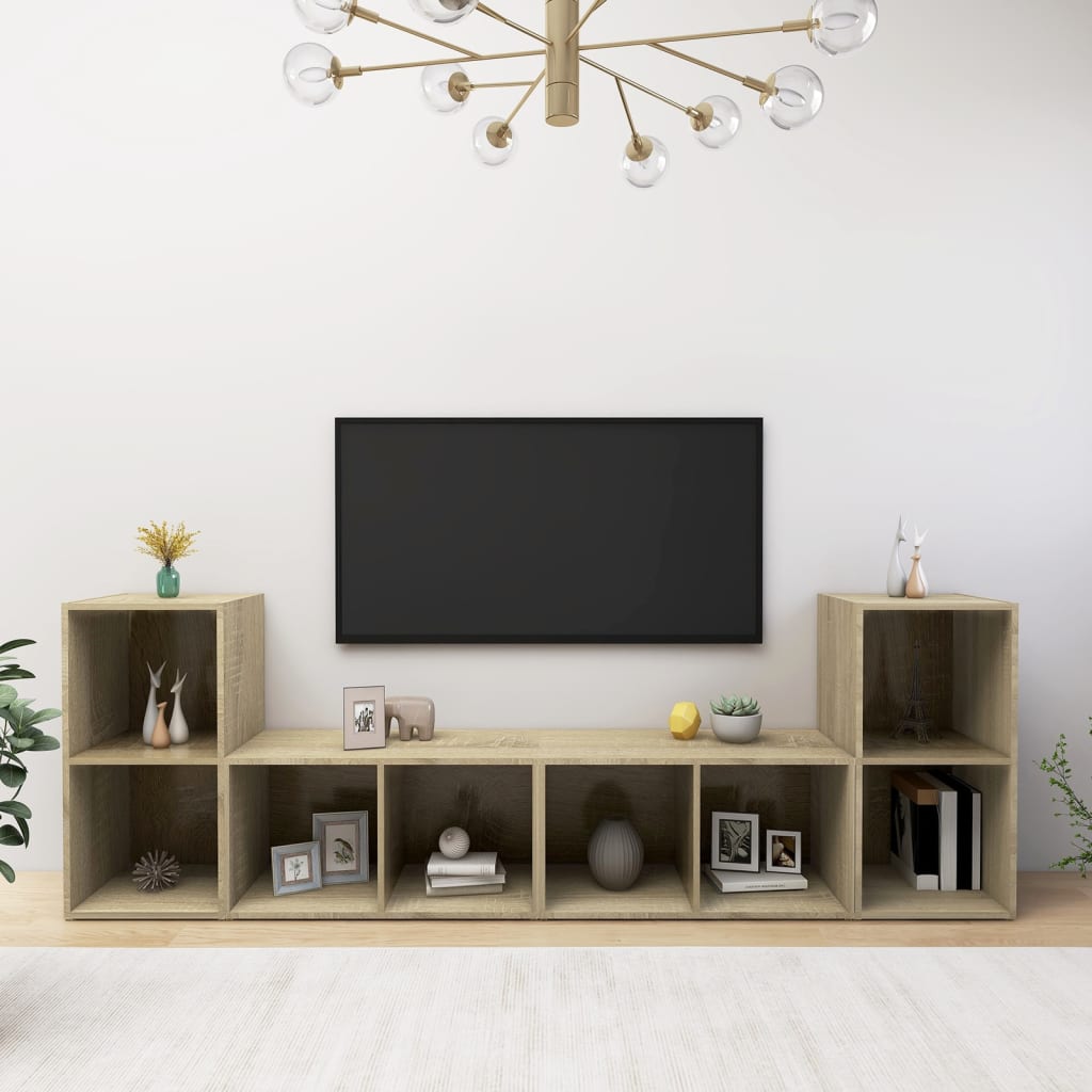 Tv-meubelen 4 st 72x35x36,5 cm bewerkt hout sonoma eikenkleurig is nu te koop bij PeponiXL, paradijselijk wonen!
