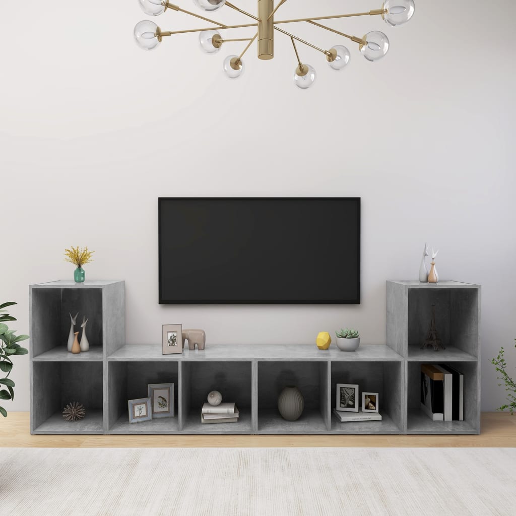 Tv-meubelen 4 st 72x35x36,5 cm bewerkt hout betongrijs is nu te koop bij PeponiXL, paradijselijk wonen!