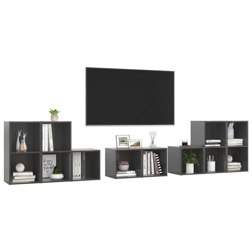 8-delige Tv-meubelset bewerkt hout hoogglans grijs is nu te koop bij PeponiXL, paradijselijk wonen!