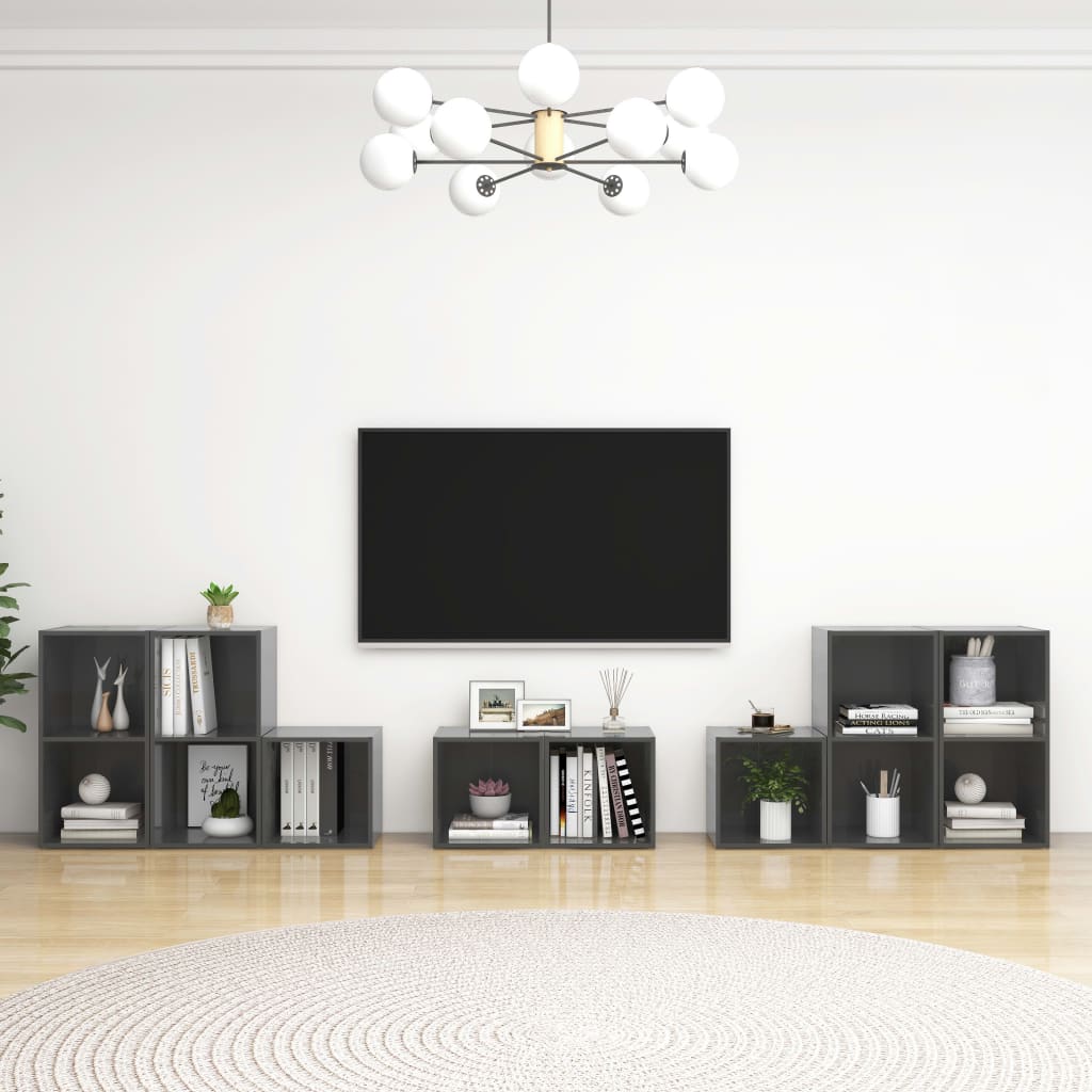 8-delige Tv-meubelset bewerkt hout hoogglans grijs is nu te koop bij PeponiXL, paradijselijk wonen!