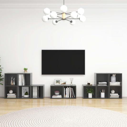 8-delige Tv-meubelset bewerkt hout hoogglans grijs is nu te koop bij PeponiXL, paradijselijk wonen!
