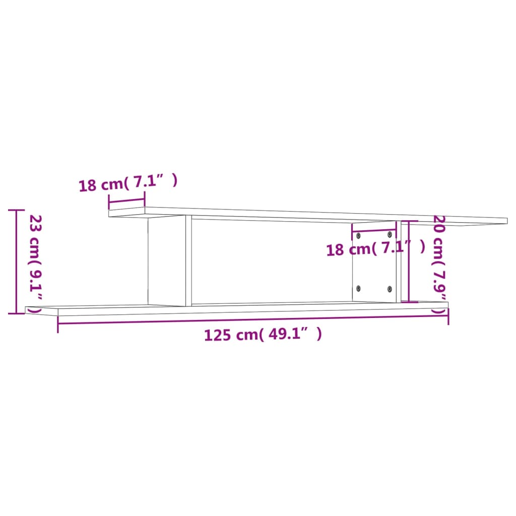 Tv-wandschap 125x18x23 cm bewerkt hout sonoma eikenkleurig is nu te koop bij PeponiXL, paradijselijk wonen!