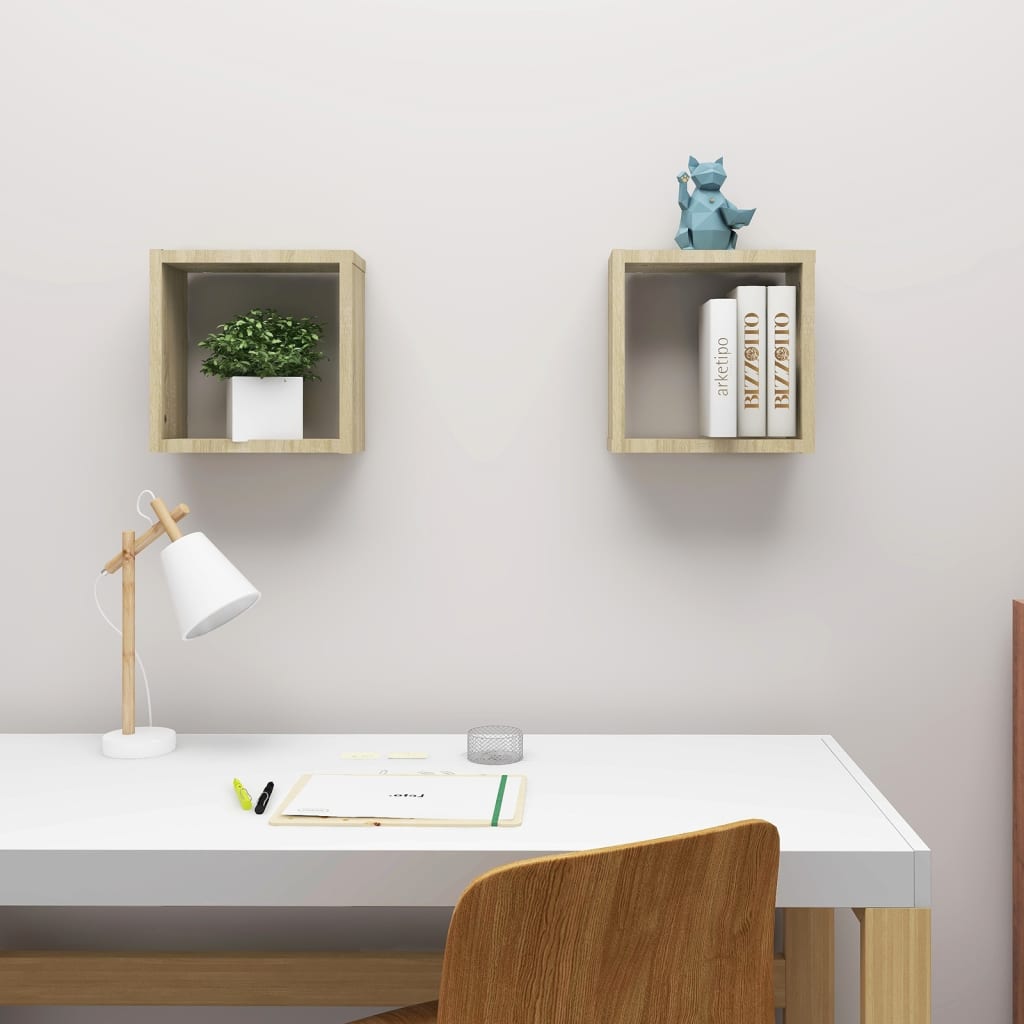 Wandschappen kubus 2 st 30x15x30 cm sonoma eikenkleurig is nu te koop bij PeponiXL, paradijselijk wonen!