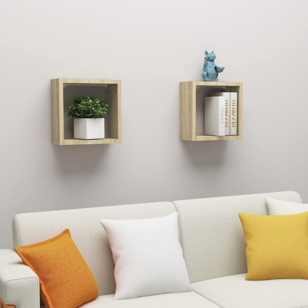 Wandschappen kubus 2 st 30x15x30 cm sonoma eikenkleurig is nu te koop bij PeponiXL, paradijselijk wonen!