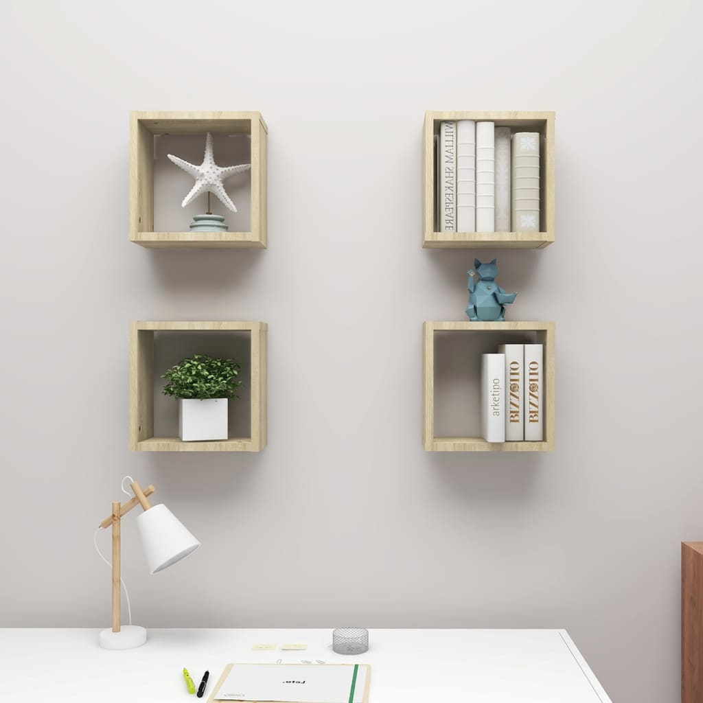 Wandschappen kubus 4 st 30x15x30 cm sonoma eikenkleurig is nu te koop bij PeponiXL, paradijselijk wonen!