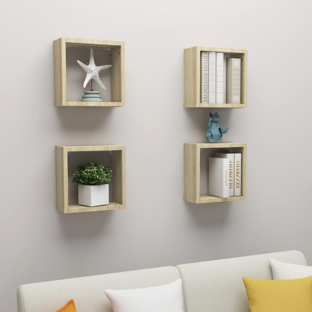 Wandschappen kubus 4 st 30x15x30 cm sonoma eikenkleurig is nu te koop bij PeponiXL, paradijselijk wonen!